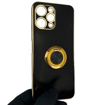 Чехол для Xiaomi Redmi 12 4G с кольцом-подставкой с золотой окантовкой на редми 12 черный gs1 0020788 фото