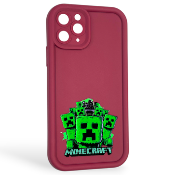 Чехол силиконовый Soft Touch с 3D принтом Майнкрафт для Apple iPhone 11 Pro бордовый (Полная защита камеры) 0040963 фото