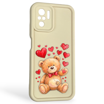 Чохол силіконовий оригінальний Soft Touch з 3D принтом милий ведмедик для Xiaomi Redmi Note 10 молочний (Повний захист камери) 0043771 фото
