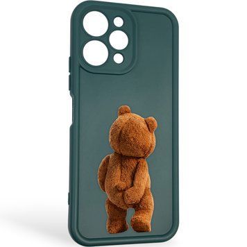 Чехол силиконовый оригинальный Soft Touch с 3D принтом смешного теда мишки для Xiaomi Redmi 12 темно-зеленый (Полная защита камеры) 0048844 фото