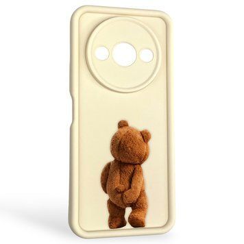 Чехол силиконовый оригинальный Soft Touch с 3D принтом смешного теда мишки для Xiaomi Redmi A3 молочный (Полная защита камеры) 0048944 фото