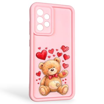 Чехол силиконовый оригинальный Soft Touch с 3D принтом милый мишка для Samsung Galaxy A52 5G (SM-A526) розовый (Полная защита камеры) 0043529 фото