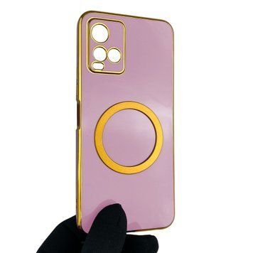 Чехол для Vivo Y21 с кольцом MagSafe с золотой окантовкой на виво у21 черничный gs1 0022495 фото