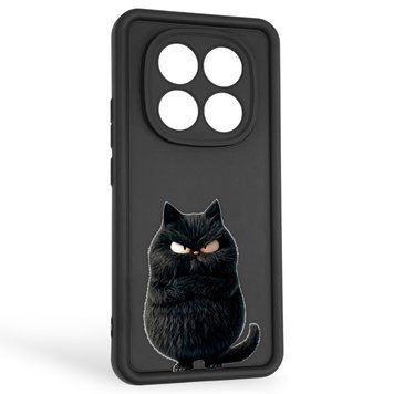 Чехол силиконовый оригинальный Soft Touch с 3D принтом злой котик для Xiaomi Redmi Note 14 Pro 5G черный (Полная защита камеры) 0046872 фото