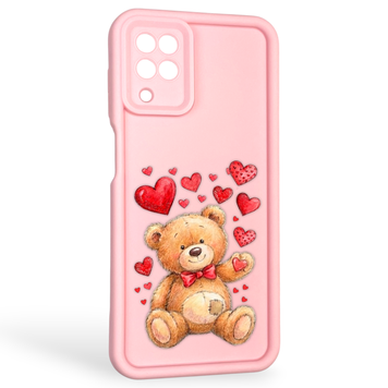 Чехол силиконовый оригинальный Soft Touch с 3D принтом милый мишка для Samsung Galaxy M12 (SM-M127F) розовый (Полная защита камеры) 0043367 фото