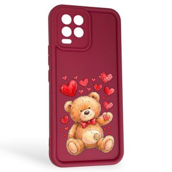 Чехол силиконовый Soft Touch с 3D принтом милый мишка для Realme 8 Pro бордовый (Полная защита камеры) 0044922 фото