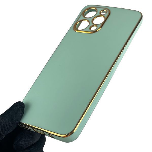 Чехол для Xiaomi Redmi 12 глянцевый с золотой окантовкой с защитой камеры на сяоми редми 12 бирюзовый 0000104 фото
