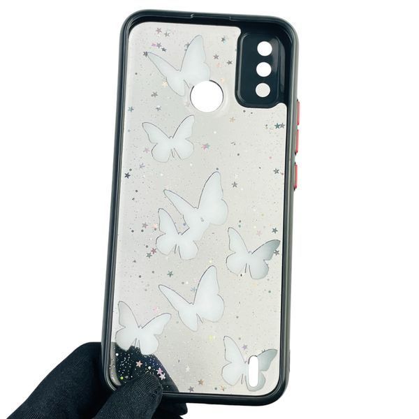 Чохол для Tecno Spark 6 Go (KE5) з блискітками з метеликами на техно спарк 6 го чорний 0037695 фото