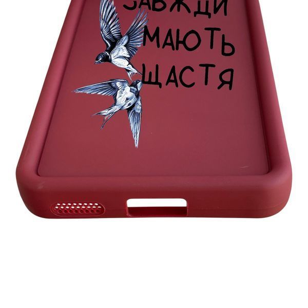 Чохол силіконовий Soft Touch з 3D принтом Сміливі завжди мають щастя для Tecno Spark 20 (KJ5n) бордовий (Повний захист камери) 0070995 фото