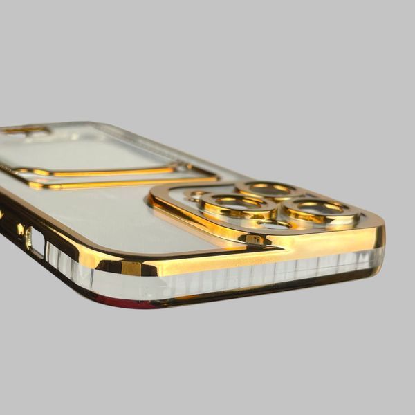 Чехол для Apple iPhone 14 Pro Max с золотой окантовкой с карманом для карт на айфон 14 про макс золотой 0013016 фото