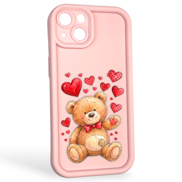 Чохол силіконовий оригінальний Soft Touch з 3D принтом милий ведмедик для Apple iPhone 13 рожевий (Повний захист камери) 0043203 фото
