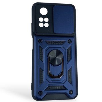 Чехол противоударный для Xiaomi POCO M4 Pro 4G с магнитной пластиной со шторкой на камере синий 0050831 фото