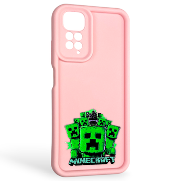 Чехол силиконовый Soft Touch с 3D принтом Майнкрафт для Xiaomi Redmi Note 11 розовый (Полная защита камеры) 0041574 фото