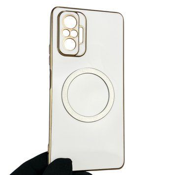 Чехол для Xiaomi Redmi Note 10 Pro 4G с кольцом MagSafe с золотой окантовкой на редми нот 10 про белый gs1 0021722 фото