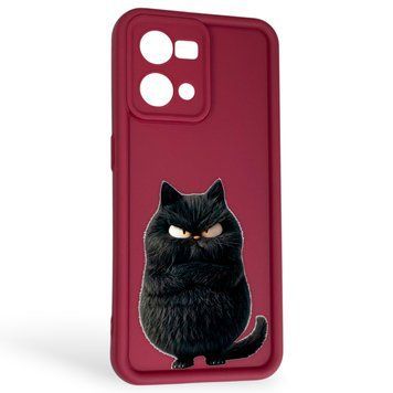 Чехол силиконовый Soft Touch с 3D принтом злой котик для Oppo Reno 7 бордовый (Полная защита камеры) 0047201 фото