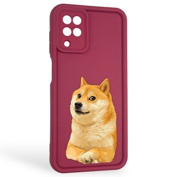 Чехол силиконовый оригинальный Soft Touch с 3D принтом мема сибу для Samsung Galaxy M12 (SM-M127F) бордовый (Полная защита камеры) 0047458 фото