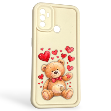 Чехол силиконовый оригинальный Soft Touch с 3D принтом милый мишка для Oppo A32 молочный (Полная защита камеры) 0043260 фото