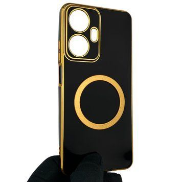 Чехол для Realme C55 с кольцом MagSafe с золотой окантовкой на реалми с55 черный gs1 0022282 фото