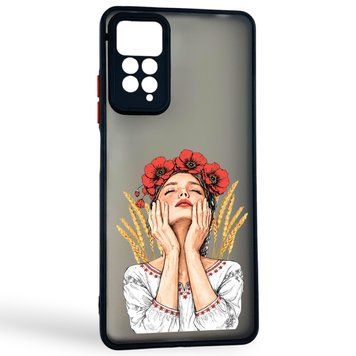 Чохол для телефона Xiaomi Redmi Note 12 Pro 4G с 3D принтом дівчина маки колоски із захистом камери чорний 0059273 фото