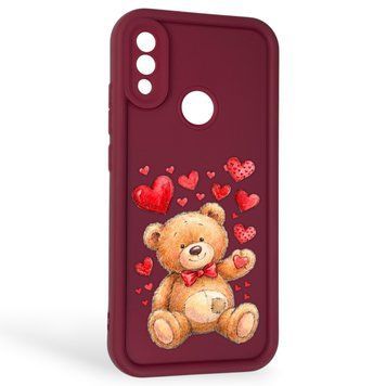 Чехол силиконовый Soft Touch с 3D принтом милый мишка для Xiaomi Redmi Note 7 бордовый (Полная защита камеры) 0044868 фото