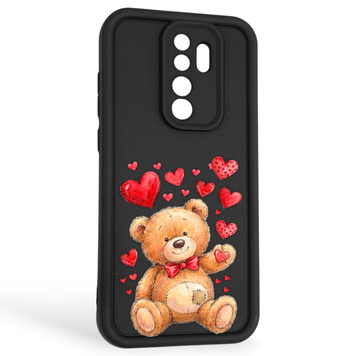 Чехол силиконовый оригинальный Soft Touch с 3D принтом милый мишка для Xiaomi Redmi Note 8 Pro черный (Полная защита камеры) 0043888 фото