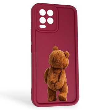 Чехол силиконовый Soft Touch с 3D принтом смешного теда мишки для Realme 8 Pro бордовый (Полная защита камеры) 0049318 фото