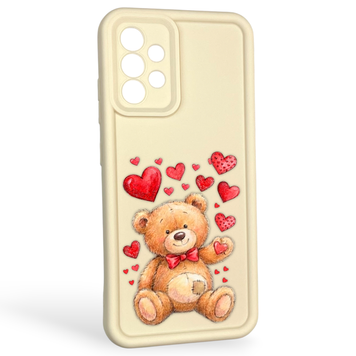 Чехол силиконовый оригинальный Soft Touch с 3D принтом милый мишка для Samsung Galaxy A32 4G (SM-A325F) молочный (Полная защита камеры) 0043479 фото