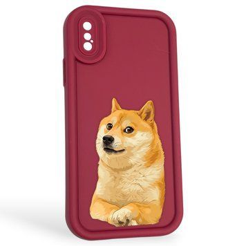 Чехол силиконовый оригинальный Soft Touch с 3D принтом мема сибу для Apple iPhone Xs бордовый (Полная защита камеры) 0047307 фото