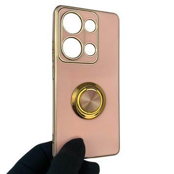 Чохол для Xiaomi Redmi Note 13 Pro 4G з кільцем-підставкою із золотою окантовкою на сяомі редмі нот 13 про пудровий gs1 0020888 фото