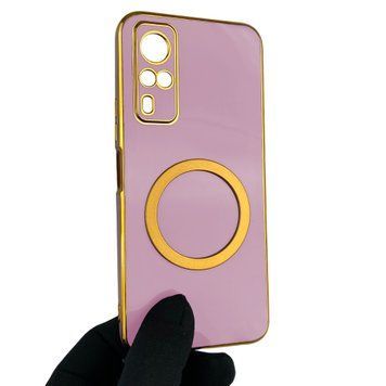 Чехол для Vivo Y31 с кольцом MagSafe с золотой окантовкой на виво у31 черничный gs1 0022498 фото