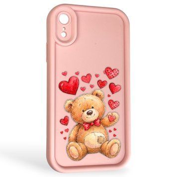 Чохол силіконовий Soft Touch з 3D принтом милий ведмедик для Apple iPhone Xr рожевий (Повний захист камери) 0044973 фото