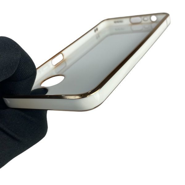 Чохол для OPPO A17k глянцевий з кільцем MagSafe із золотою окантовкою на оппо а17к білий gs1 0022726 фото