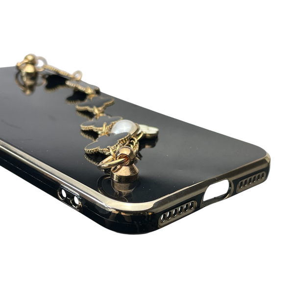 Чехол для телефона Apple iPhone SE 2020 женский с ремешком и украшениями и золотой окантовкой на айфон се 2020 черный gs1 0016316 фото