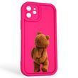 Чехол силиконовый оригинальный Soft Touch с 3D принтом смешного теда мишки для Apple iPhone 12 малиновый (Полная защита камеры)