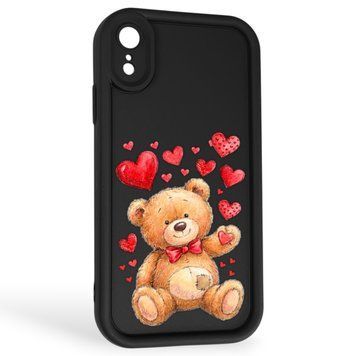 Чохол силіконовий Soft Touch з 3D принтом милий ведмедик для Apple iPhone Xr чорний (Повний захист камери) 0044974 фото