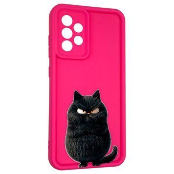 Чехол силиконовый оригинальный Soft Touch с 3D принтом злой котик для Samsung Galaxy A52s (SM-A528F) малиновый (Полная защита камеры) 0046524 фото