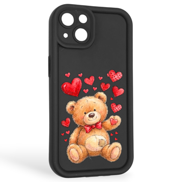 Чохол силіконовий оригінальний Soft Touch з 3D принтом милий ведмедик для Apple iPhone 13 чорний (Повний захист камери) 0043204 фото