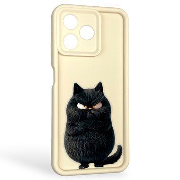 Чехол силиконовый оригинальный Soft Touch с 3D принтом злой котик для Realme C53 молочный (Полная защита камеры) 0046322 фото