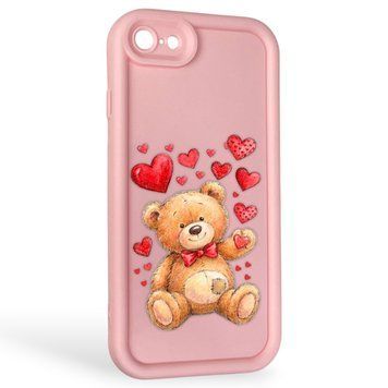 Чохол силіконовий Soft Touch з 3D принтом милий ведмедик для Apple iPhone 8 рожевий (Повний захист камери) 0045029 фото