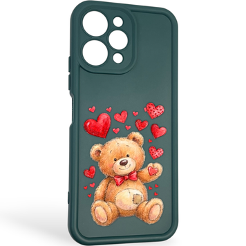 Чехол силиконовый оригинальный Soft Touch с 3D принтом милый мишка для Xiaomi Redmi 12 темно-зеленый (Полная защита камеры) 0043646 фото