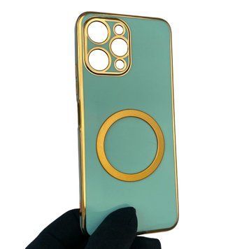 Чехол для Xiaomi Redmi 12 4G с кольцом MagSafe с золотой окантовкой на редми 12 бирюзовый gs1 0022540 фото