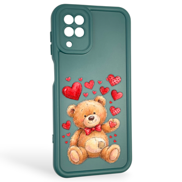 Чехол силиконовый оригинальный Soft Touch с 3D принтом милый мишка для Samsung Galaxy M12 (SM-M127F) темно-зеленый (Полная защита камеры) 0043369 фото