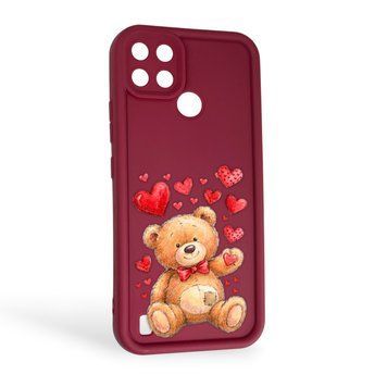 Чехол силиконовый Soft Touch с 3D принтом милый мишка для Realme C25Y бордовый (Полная защита камеры) 0044924 фото
