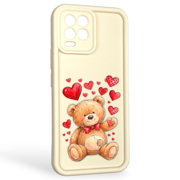 Чехол силиконовый оригинальный Soft Touch с 3D принтом милый мишка для Realme 8 Pro молочный (Полная защита камеры) 0043311 фото