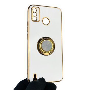 Чохол для Tecno Spark 6 Go (KE5) з кільцем-підставкою із золотою окантовкою на техно спарк 6 го білий gs1 0020713 фото