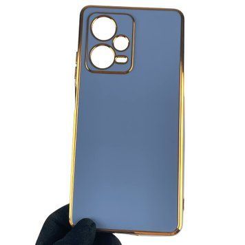 Чехол для Xiaomi Redmi Note 12 Pro plus 5G с золотой окантовкой защитой камеры на редми нот 12 про плюс синий 0000056 фото