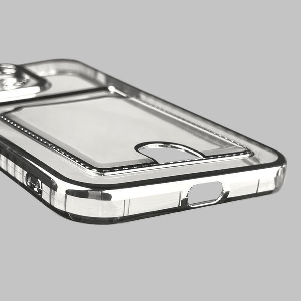 Чехол для Apple iPhone 14 Pro Max с серебряной окантовкой с карманом для карт на айфон 14 про макс серебряный 0013018 фото