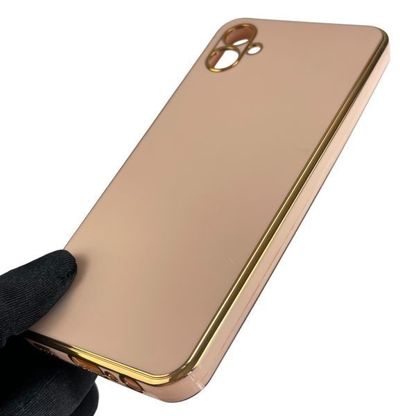 Чохол для Samsung Galaxy A04e SM-A042F глянсовий із золотою окантовкою із захистом камери на самсунг а04е пудровий 0000006 фото