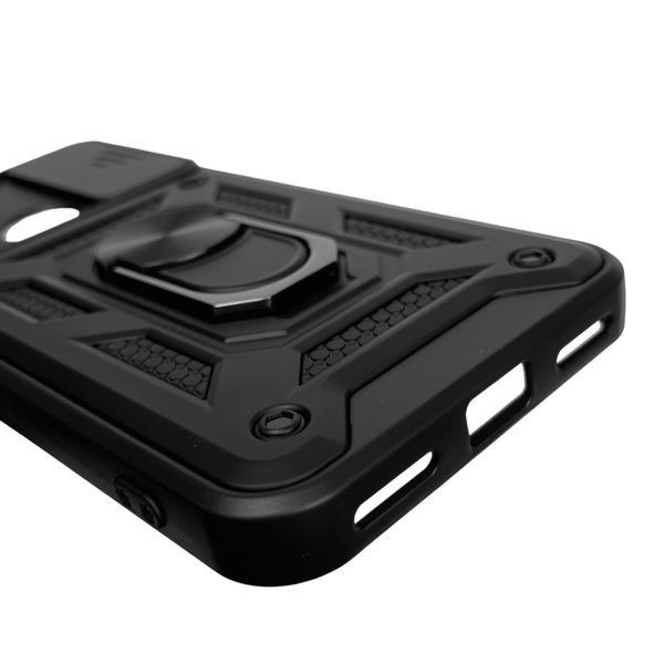 Чохол для Huawei Y6 2019 броньований з кільцем зі шторкою на камеру на хуавей у6 2019 чорний 0002008 фото