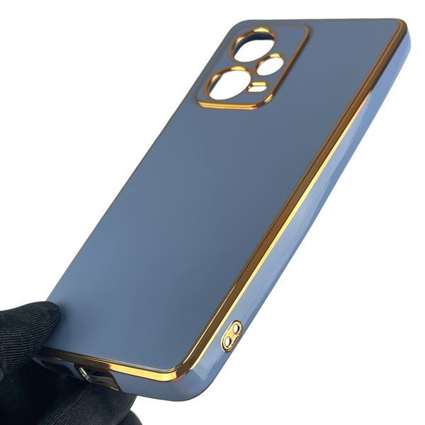 Чехол для Xiaomi Redmi Note 12 Pro plus 5G с золотой окантовкой защитой камеры на редми нот 12 про плюс синий 0000056 фото
